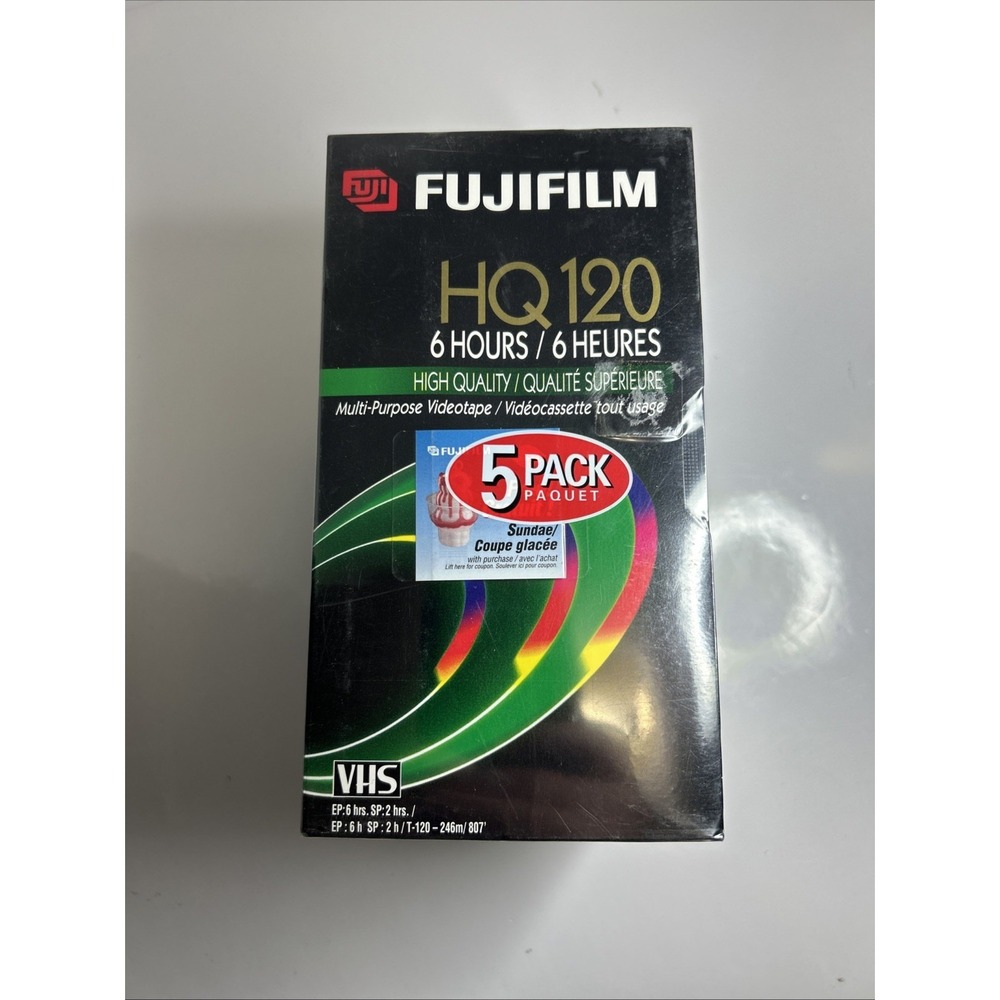 Fujifilm VHS Blank Video Tape 6 hours HQ 120 High Quality. Pkg of 5. New, Sealed